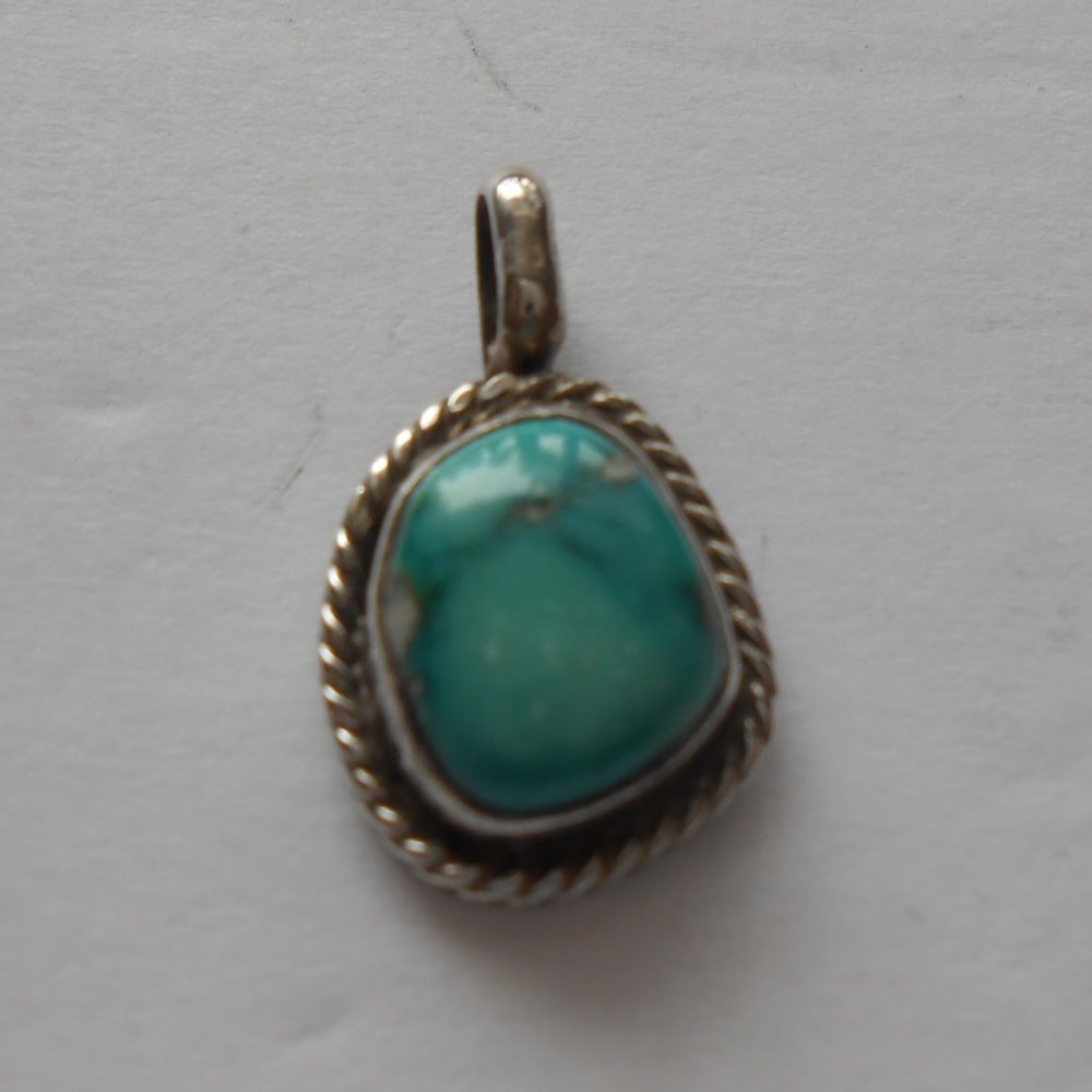 Vintage Turquoise Stone Pendant in Silver Bezel